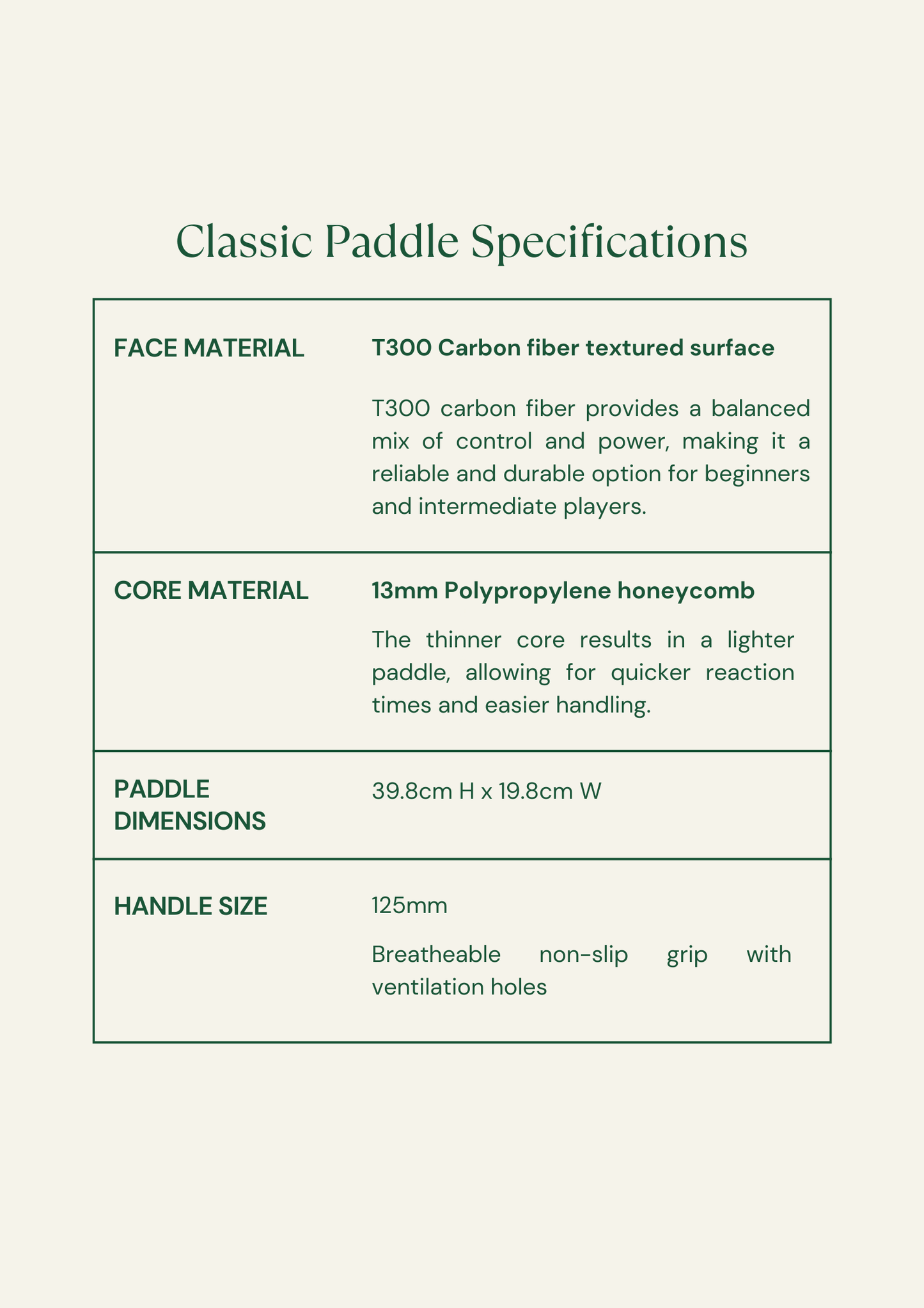 classic paddle product specifications