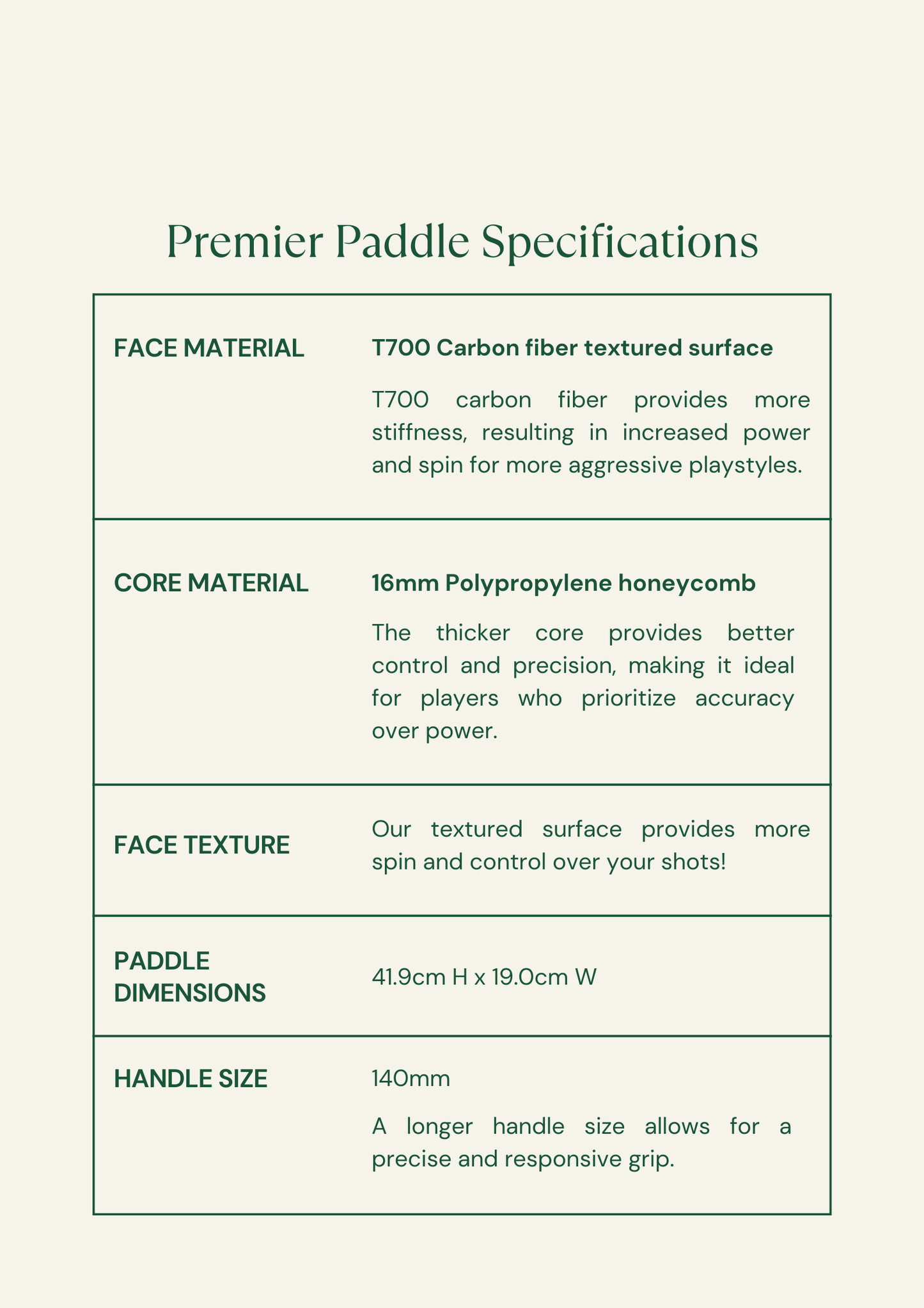 premier pickleball paddle specifications